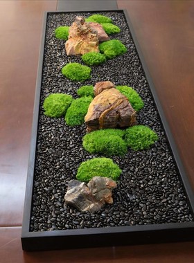 宴会长桌微景观摆件会议桌永生苔藓青龙石装饰新中式玄关高档景观