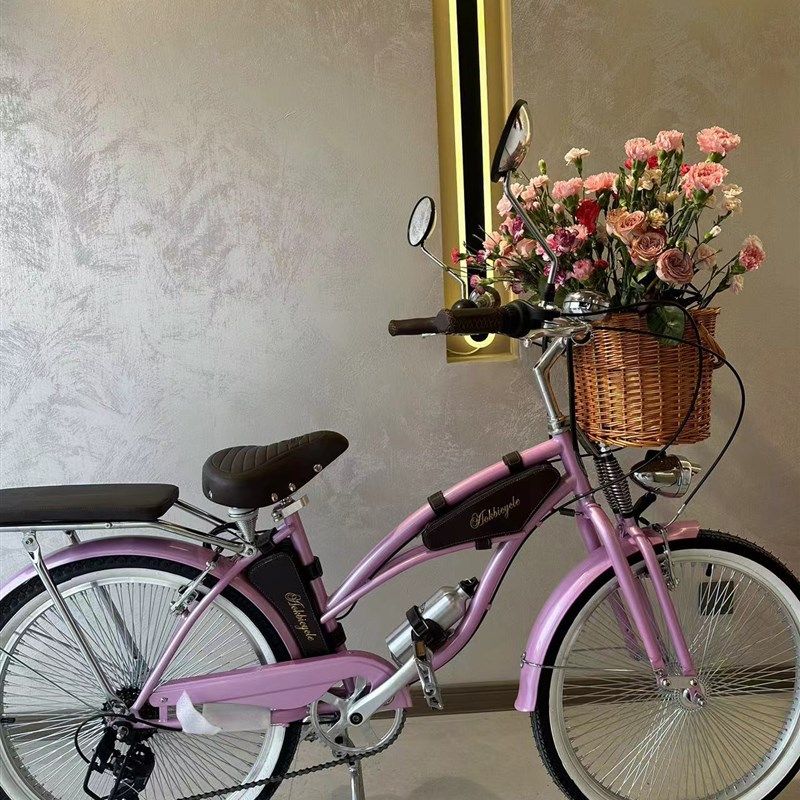 粉色自行车单车女神女生复古变速单车经典轻便城市通勤脚踏车轻奢