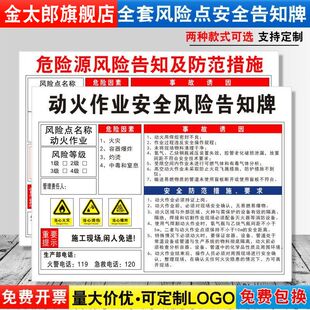 动火作业安全风险点告知牌卡危险源预防措施生产车间标语标识牌标