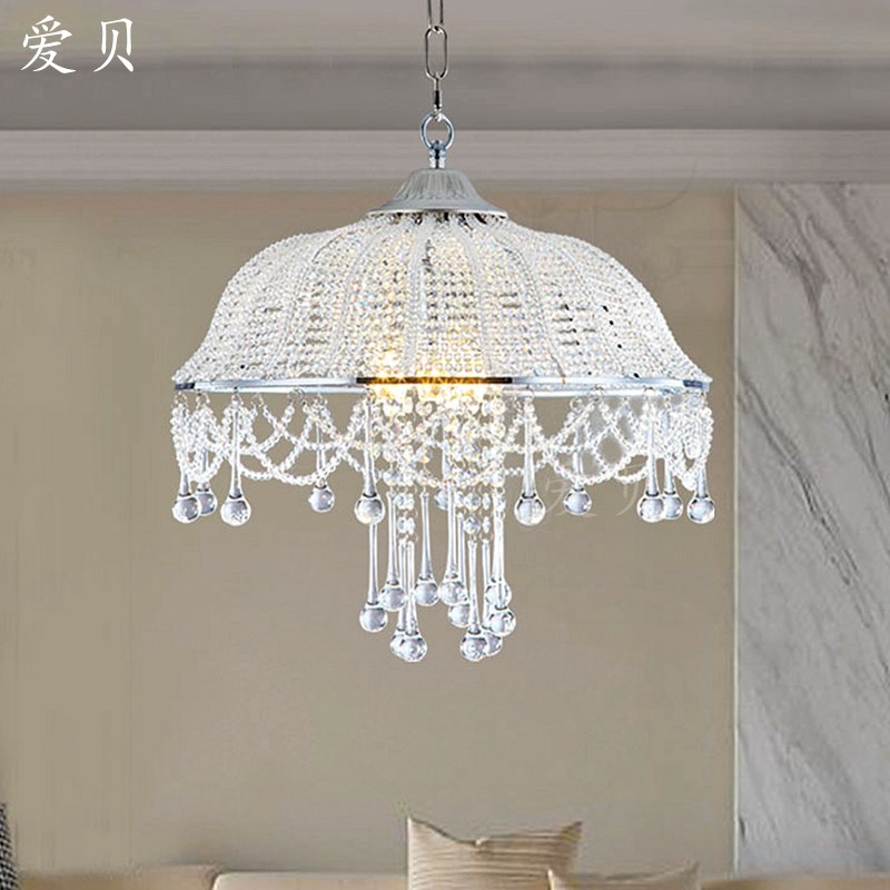 爱贝 温馨水晶花边银色吊灯轻奢欧法式现代房间卧室客厅灯餐厅灯