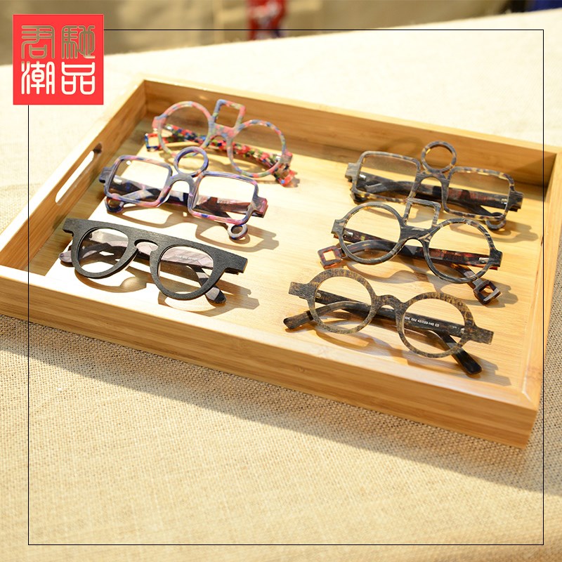 君驰潮品 原木托盘长方形橱窗眼镜店摆设眼镜展示托盘道具摆放架