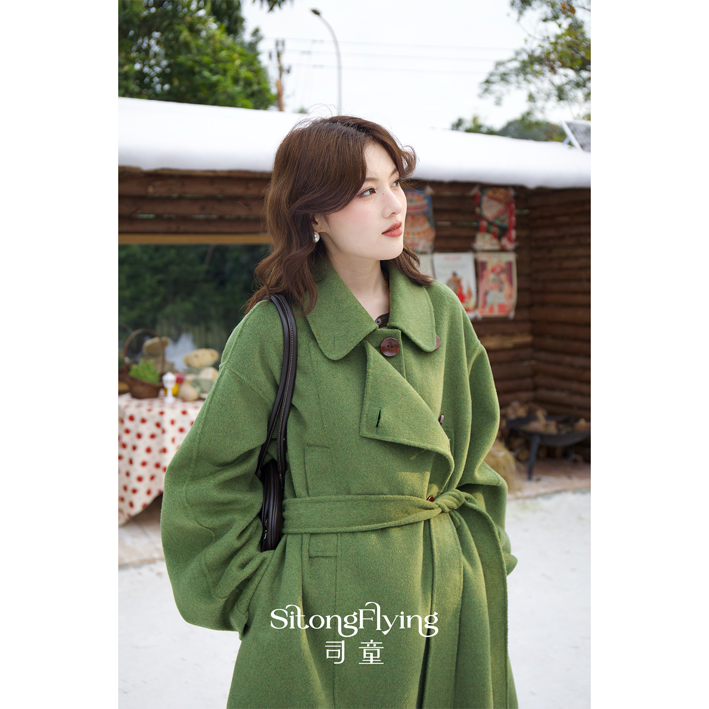 司童 绿苔藓双面呢羊毛大衣2025冬季新款中长款简约宽松毛呢外套,女装/女士精品,毛呢外套,淘宝优惠券,粉丝福利购,淘宝优惠卷