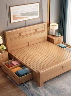 木全实木床家原具榉木双人床47599主直卧现简约小户型代中式储物