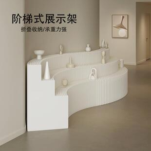 三橱窗展商品摆件陈会列展示层白色阶梯伸缩纸陈架列架657展柜