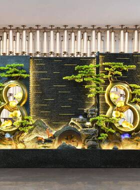 大型假山流水摆件泉玄关喷幕水墙屏风办公室循环水财景招观GVX装