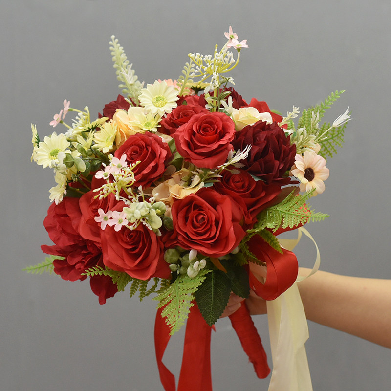 婚礼母亲节手捧花仿真花新娘结婚影楼婚纱领证拍照手拿花束假花