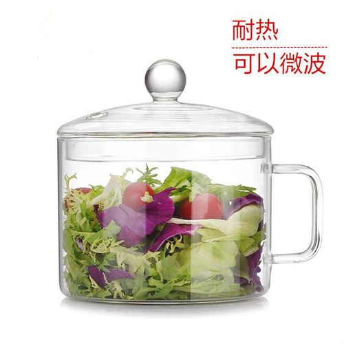 耐高温玻璃煮面碗 可微波炉明火加热泡面碗 带盖大容量沙拉碗