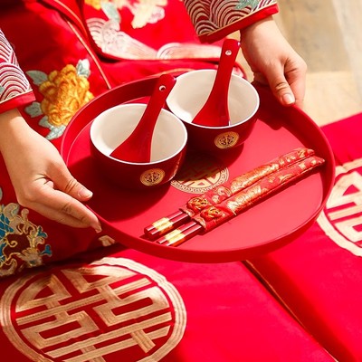 敬茶杯结婚套装一对装高档陶瓷喜碗喜筷喜字杯子婚礼改口仪式茶具