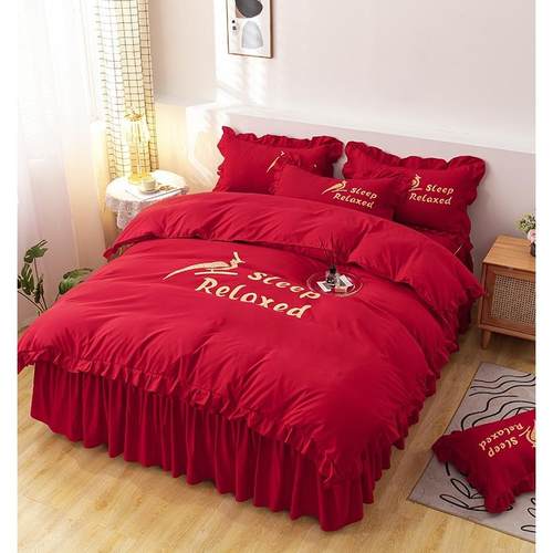 A5韩式床上用床裙四件套春F8M69TS秋L季花边床罩款4床单被套被品