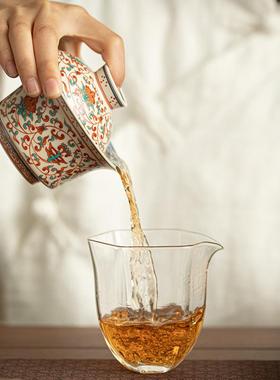 纯手工粉A12097彩缠枝莲纹盖碗壶承装套才盖碗茶套餐茶三具泡茶碗