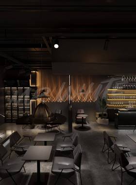 酒静吧吧成桌椅套组合铁艺框架桌沙发椅清吧黑色风格89233岩板餐