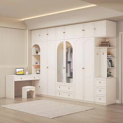 妆轻yhu奢奶油体风法式衣柜书TGF桌一组合白色转角台大衣橱