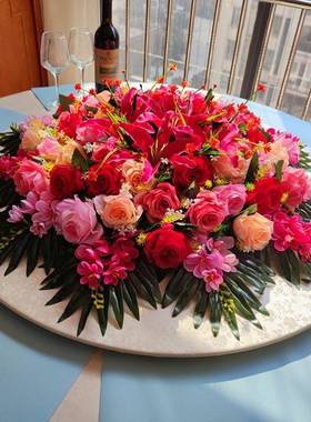 圆中餐间摆花餐桌上放的装饰酒店桌转盘花io-67760饭店餐桌花桌花