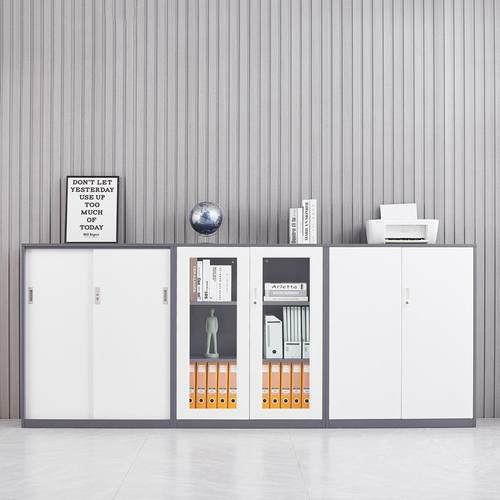 公文件柜矮柜办阳储物收柜带锁玻璃推拉门置纳XEG物铁皮柜抽台屉