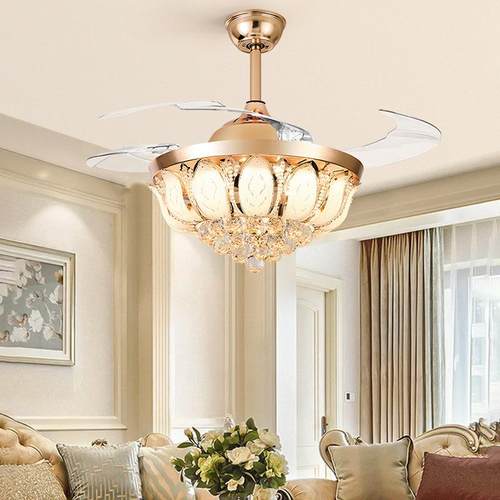 全光谱风扇灯吊207吊家扇灯创意莲花水晶扇灯电用餐厅卧室柔风扇