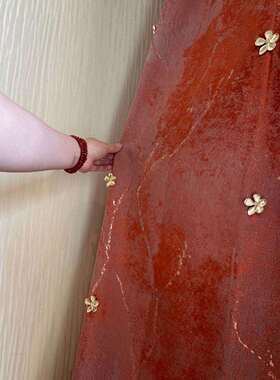 2025新品高档橘色提花窗帘客厅卧室橙色窗帘金丝提花轻奢复古窗帘