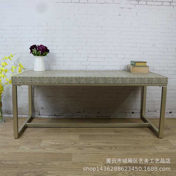 欧式简约现代灰色乡村铁架小户型实木仿古储物小茶几桌子咖啡厅馆