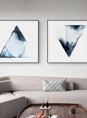 蓝色水墨抽象装饰画客厅现代简约大气餐厅墙上挂画北欧正方形壁画