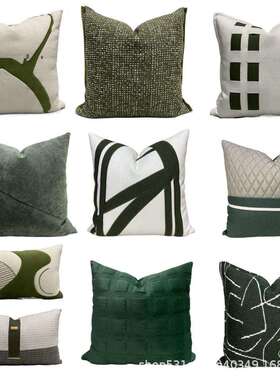 绿色系抱枕现代轻奢风抱枕样板间橄榄绿沙发抱枕套民宿床头靠枕腰