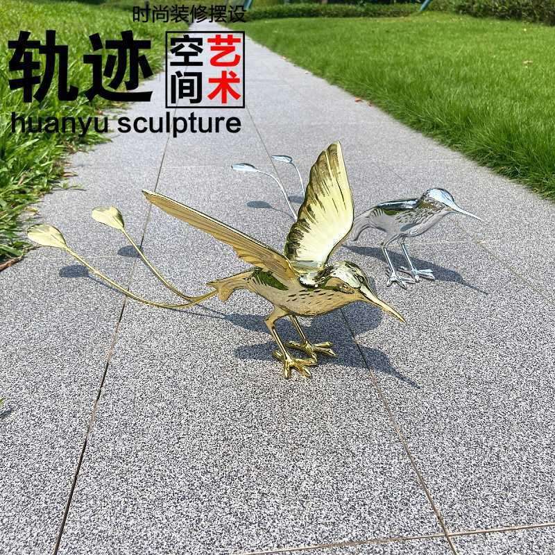 不锈钢镜面小鸟鸽子飞燕雕塑抽象动物海鸥户外园林草坪装饰品摆件