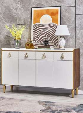 至高美轻奢风实木餐边柜简约现代酒柜胡桃色白色玄关柜储藏柜