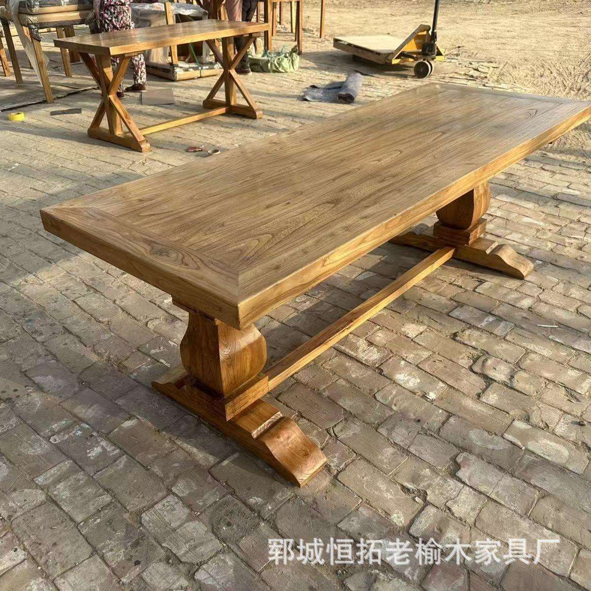 老榆木大班桌简约原木办公桌家用餐桌咖啡厅奶茶店长桌实木大桌
