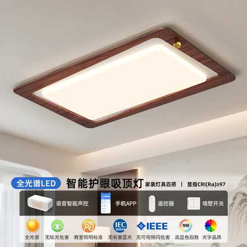 极简客厅主灯中古风胡桃木色大气吸顶灯护眼led全屋灯具组合套餐