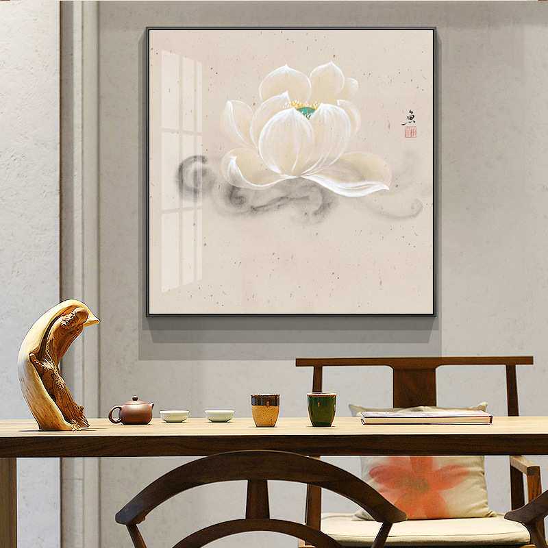 新中式客厅装饰画荷花卧室横幅壁画莲花禅意水墨书房茶室床头挂画
