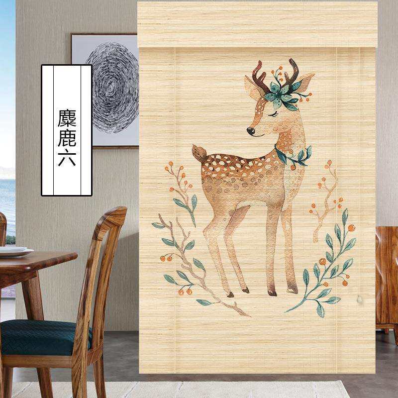 竹帘子门帘窗帘卷帘家用隔断装饰山水画升降风景遮阳新中日式