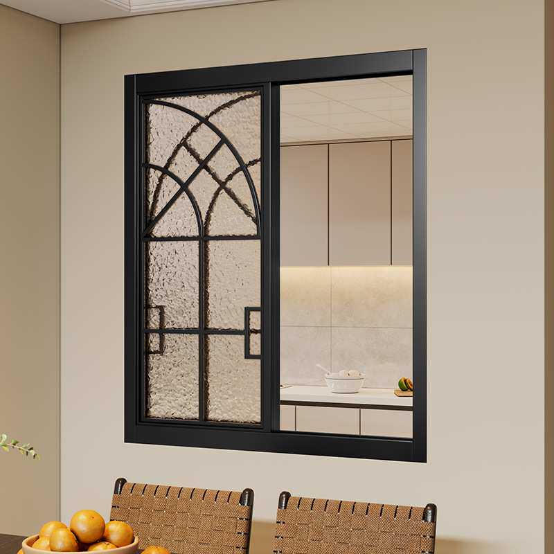 八铁法式复古门窗拱形铁艺玻璃窗双开室内窗户造型花窗隔断对开窗