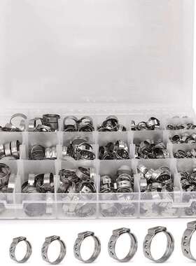跨境170PCS盒装11种尺寸304不锈钢单耳无级卡箍喉箍软管夹