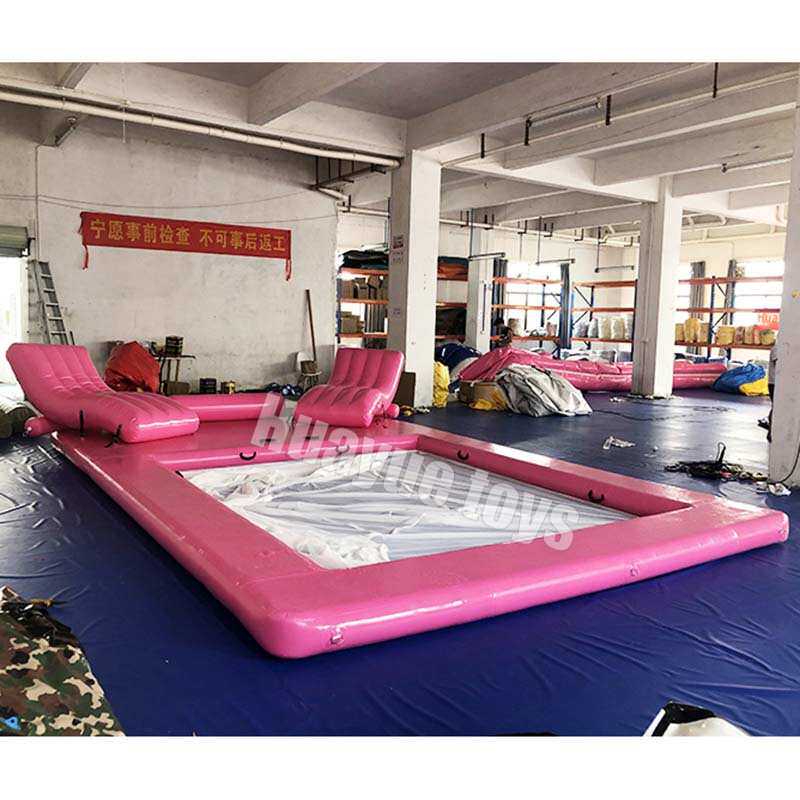 充气海上带网漂浮潜水泳池 水上游艇滑梯配套 沙发躺椅 休闲浮台