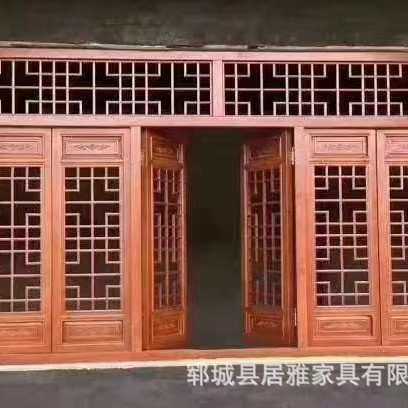 新中式屏风隔断玄关实木花格镂空木格栅榆木雕花古建仿古门窗