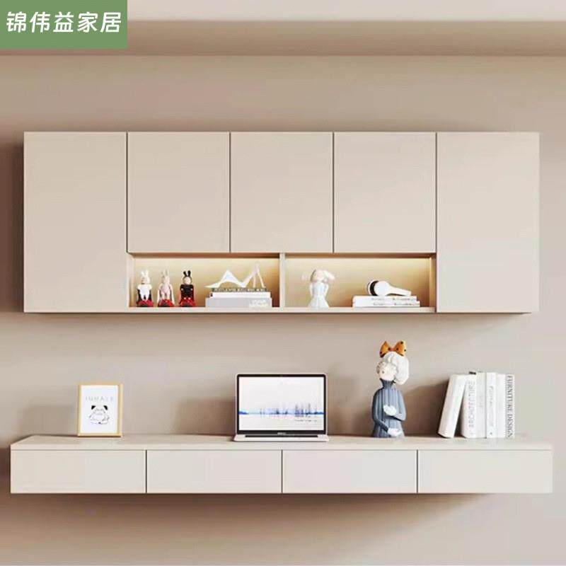 悬浮书桌墙上电脑桌壁挂式梳妆台实木悬挂式书架吊柜组合锦伟益