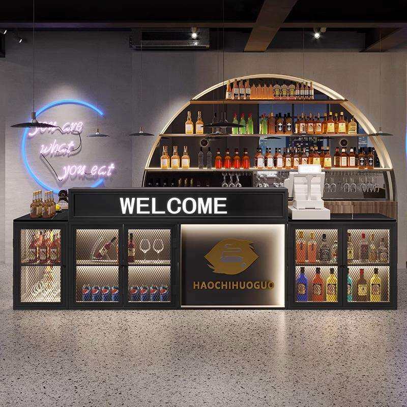 工业风酒吧吧台复古铁艺收银台烧烤店火锅店咖啡厅接待前台转角