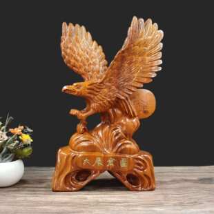 黑檀实木雕刻动物老鹰装 饰品创意木质手工艺大展宏图摆件