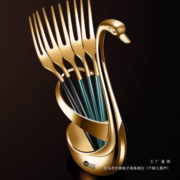 德国304不锈钢水果叉可爱甜品叉水果签摆件轻奢餐具套装