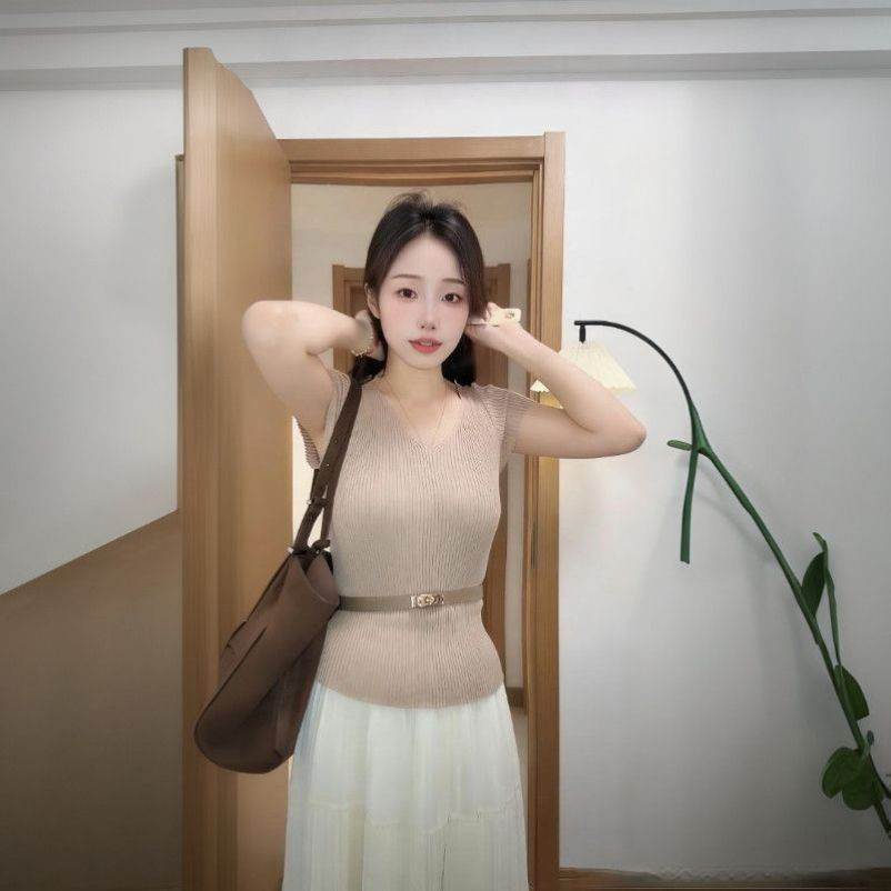 韩版网红爆款出游季女新款针织上衣搭配雪纺中长裙三件套