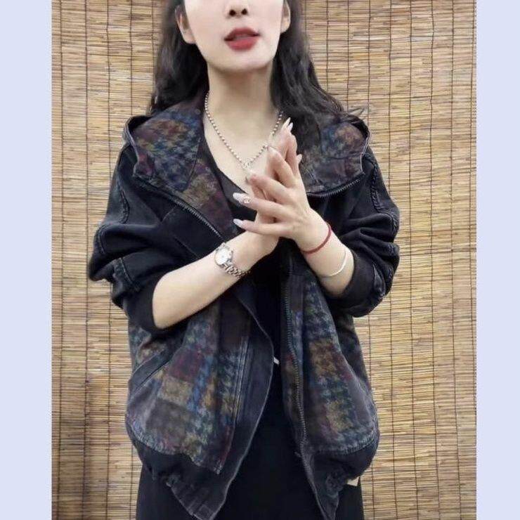 2026春季新款 休闲印花连帽减龄 宽松显瘦水洗牛仔外套女