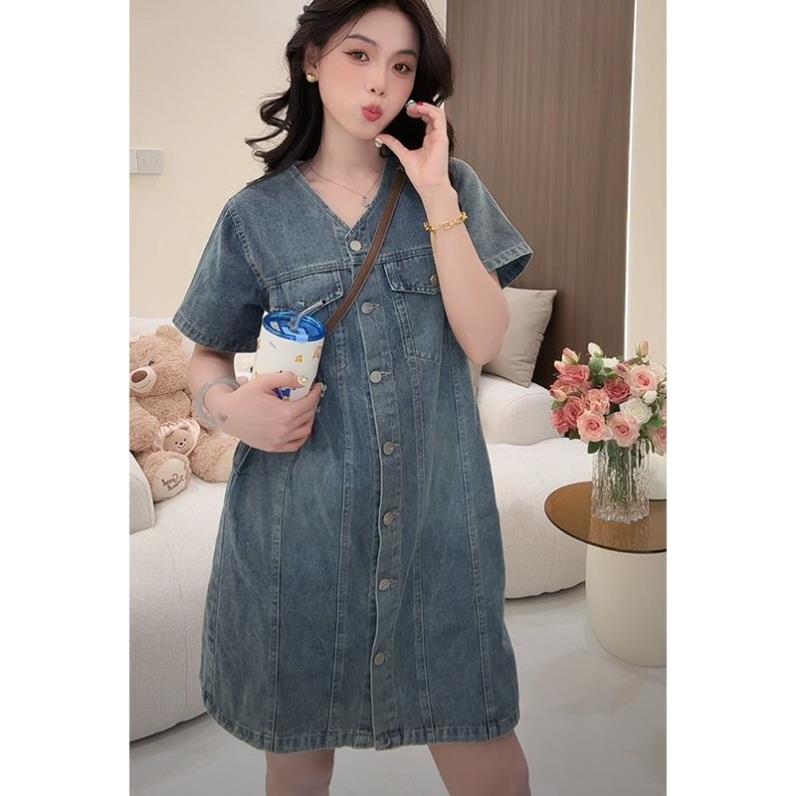 韩系休闲复古牛仔连衣裙女2026夏季新款设计感宽松显瘦衬衫裙子
