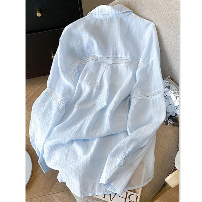 蕾丝镂空慵懒风~宽松白色防晒衬衫女款上衣夏季薄款冰丝衬衣外套