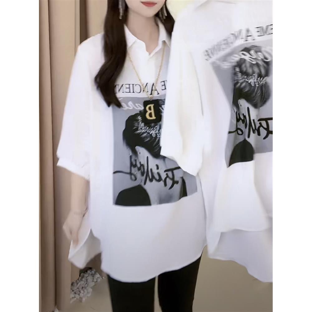 宽松大版短袖衬衫女洋气中长款POLO领遮肚显瘦半截袖T恤上衣夏