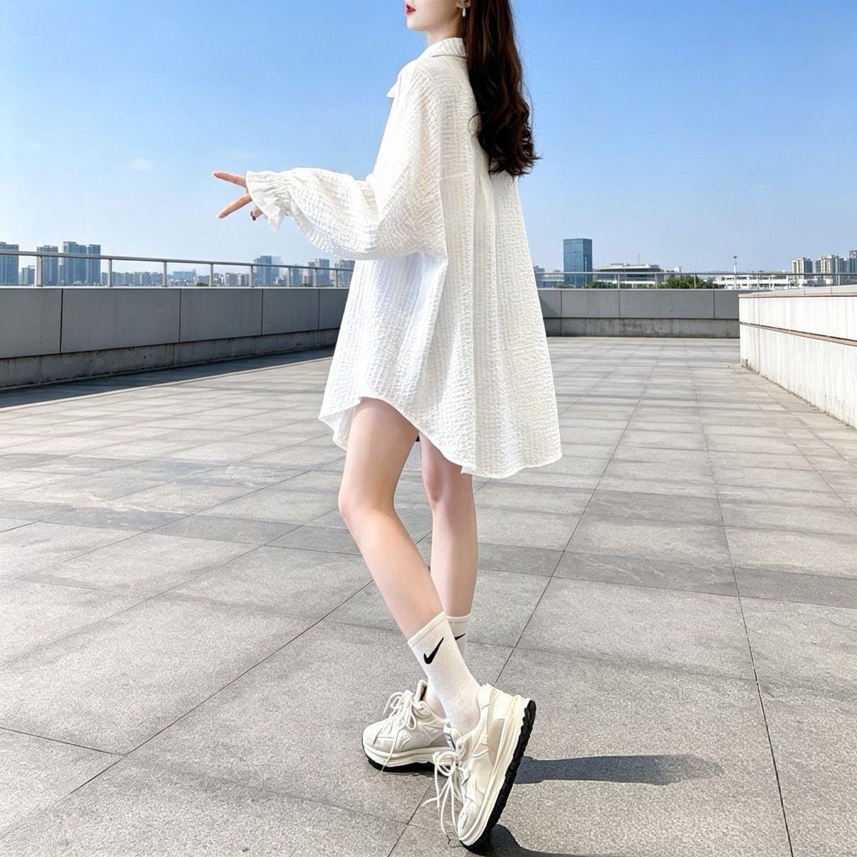 纯色百搭薄款衬衫防晒衣外套女夏季2025新款韩版休闲外穿开衫上衣