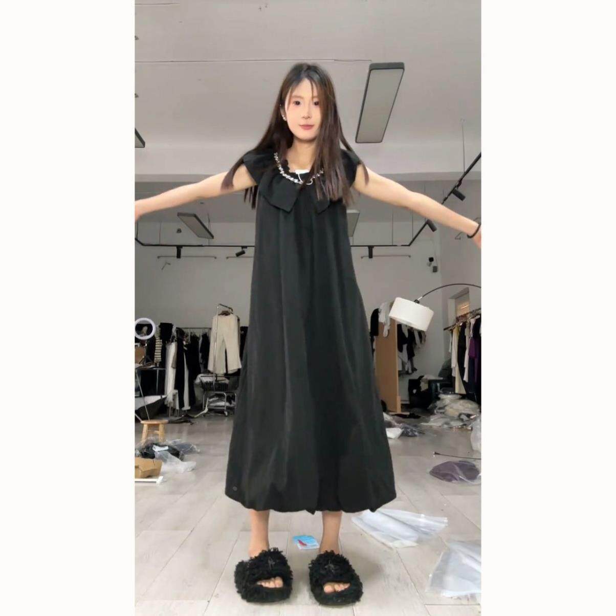 法式甜美温柔风荷叶边连衣裙女学生韩版宽松显瘦夏季新款花苞长裙