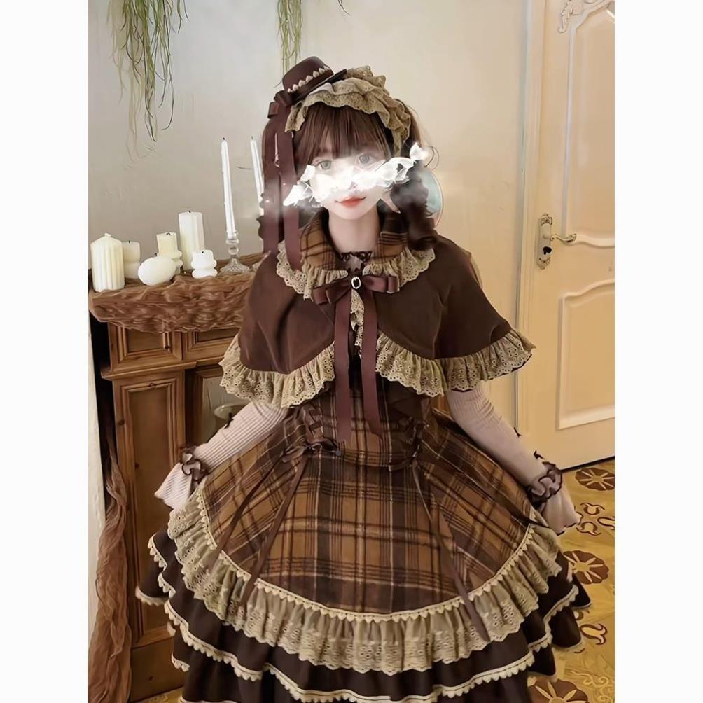 新款甜美Lolita蝴蝶结斗篷+蛋糕连衣裙两件套秋冬百搭小众套装女