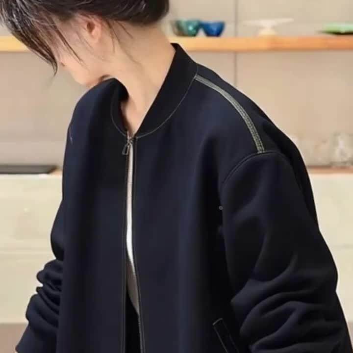 黑色港风棒球外套 女装大码新款显瘦 春季短款开衫夹克