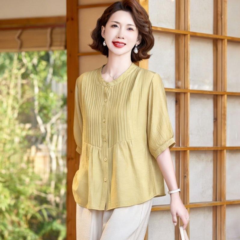 妈妈装夏季气质中袖T恤衫套装中老年女装40到50岁洋气上档次上衣