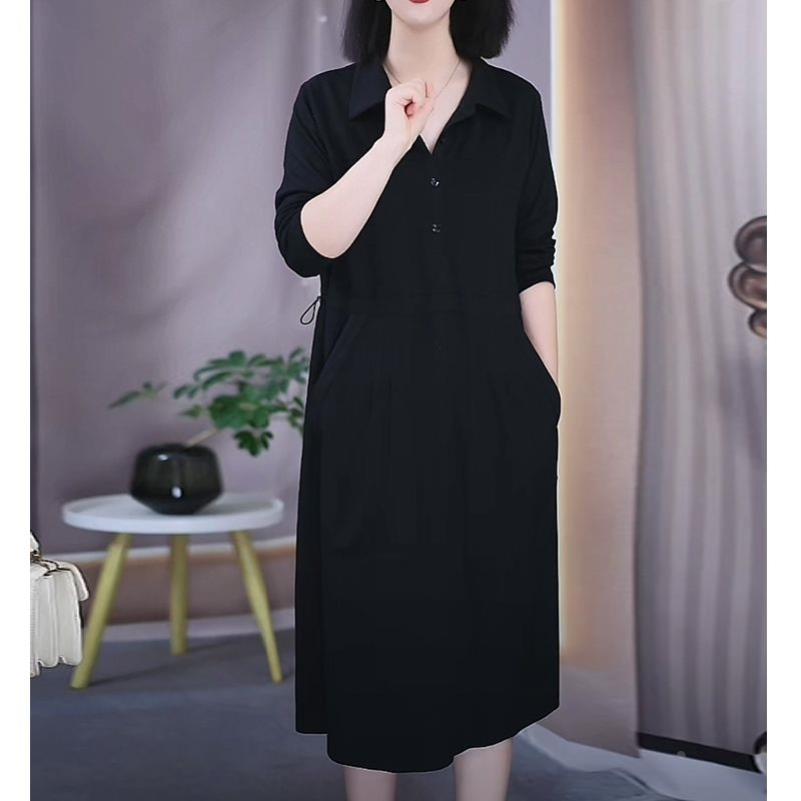 轻奢时尚气质黑色连衣裙2026秋季新款大码女装遮肉宽松显瘦裙子女