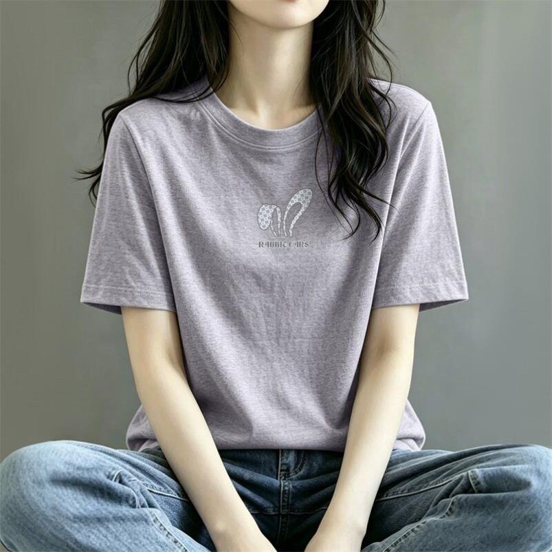 2026夏季新款美式潮牌麻灰色短袖女冰丝凉感莫代尔正肩T恤半袖衫
