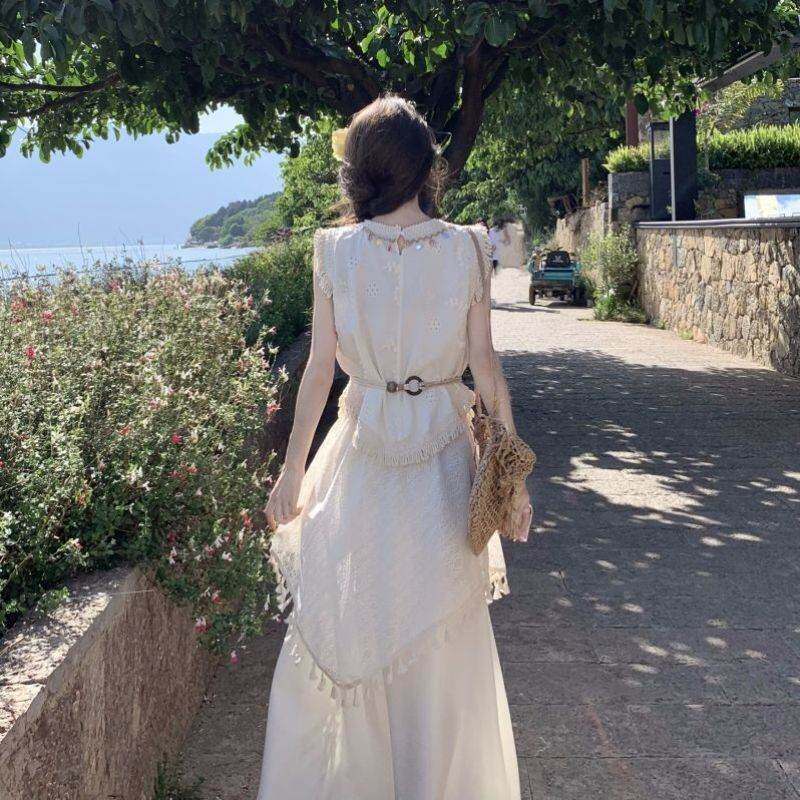 波西米亚流苏度假不规则连衣裙2025重工背心女夏季新款半身裙套装